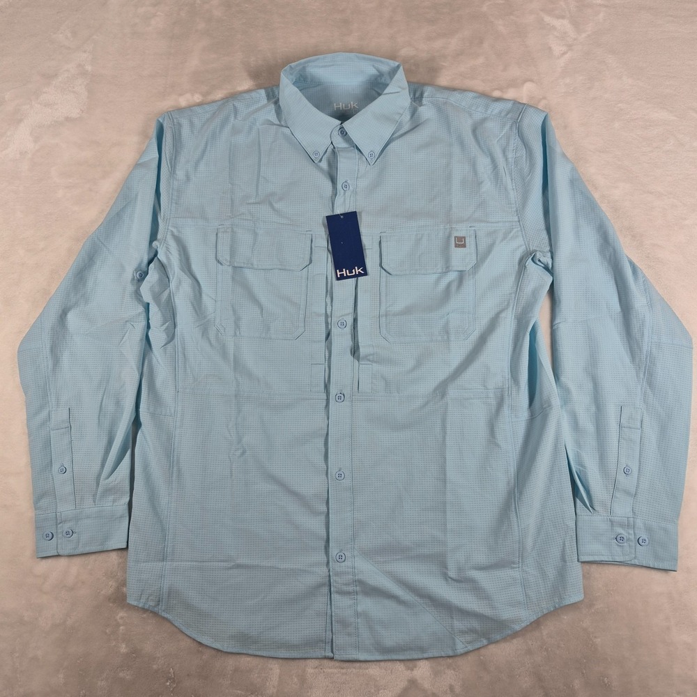 Huk Fishing Button Down Shirt Men's Large Blue A1A Woven Long Sleeve Outdoor NWT